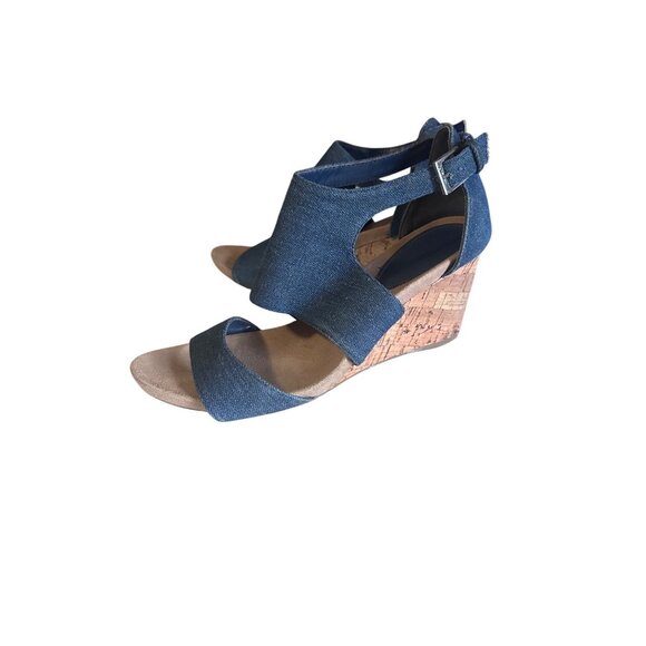 Jones New York Shoes - Jones New York blue denim buckle wedge Bailey sandals size 8M
